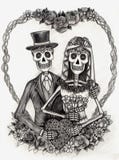 Dag för skallekonstbröllop av dödaen Räcka att dra på pappers- stock illustrationer Dag för skallekonstbröllop av dödaen Räcka att dra på pappers- stock illustrationer