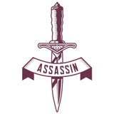 Dagger emblem with ribbon on white background. royalty free illustration Dagger emblem with ribbon on white background. royalty free illustration