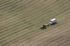 Dairy Farmer Cutting Hay Tractor Field Aerial View