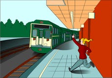 Dame blonde manquant son train illustration stock Dame blonde manquant son train illustration stock