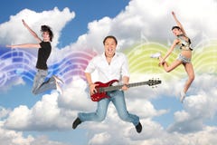 Dancing couple and guitarist clouds collage Stock Photos Dancing couple and guitarist clouds collage Stock Photos
