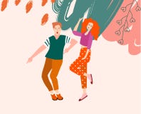 Dancing young people. A man and a woman dance and move to the music at a party, festival or carnival vector illustration Dancing young people. A man and a woman dance and move to the music at a party, festival or carnival vector illustration