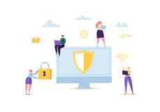 Dane ochrony prywatności pojęcie Poufne i Bezpieczne Internetowe technologie z charakterami Używa ilustracja wektor Dane ochrony prywatności pojęcie Poufne i Bezpieczne Internetowe technologie z charakterami Używa ilustracja wektor