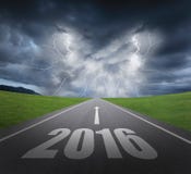 Danger to new year concept. Danger to 2016 new year concept , rainstorm clouds and lightning with asphalt road vector illustration Danger to new year concept. Danger to 2016 new year concept , rainstorm clouds and lightning with asphalt road vector illustration
