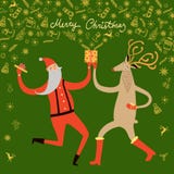 Danse Santa Claus et illustration de cerfs communs Image libre de droits Danse Santa Claus et illustration de cerfs communs Image libre de droits