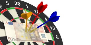 dardos y euros de la representación 3d en blanco en el fondo blanco ilustración del vector dardos y euros de la representación 3d en blanco en el fondo blanco ilustración del vector
