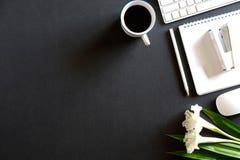 Dark desk and office supplies royalty free stock photography Dark desk and office supplies royalty free stock photography