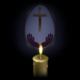 Dark Easter Composition With The Silhouette Of A White Egg With A Cross And Hands, A Burning Candle With Dull Smoke Royalty Free Stock Photos