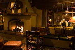 Dark lounge and cozy fireplace