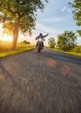Dark motorbiker riding high power motorbike in sunset Royalty Free Stock Photo Dark motorbiker riding high power motorbike in sunset Royalty Free Stock Photo