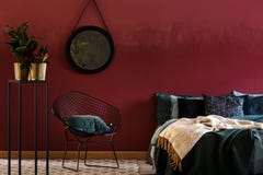 Dark red bedroom interior stock photos Dark red bedroom interior stock photos