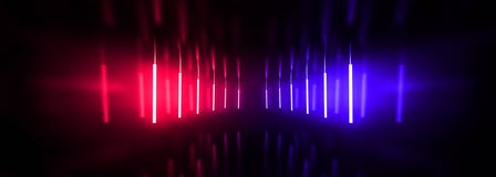 Dark Tunnel Corridor Room With Smoke Neon Light Red And