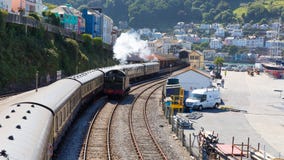 Dartmouth And Kingswear Train Station By Marina Devon England By River Dart Stock Photo