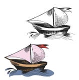 Dashed drawing of sailing boats on the sea waves royalty free illustration Dashed drawing of sailing boats on the sea waves royalty free illustration