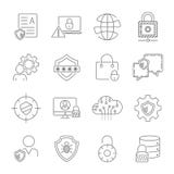 Internet Security and Digital Protection icons set in thin line style. Technology of Protection in digital world stock illustration Internet Security and Digital Protection icons set in thin line style. Technology of Protection in digital world stock illustration
