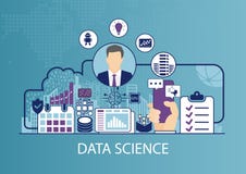 Data science vector illustration with business man and icons vector illustration Data science vector illustration with business man and icons vector illustration