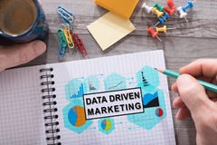 Datadrivet marknadsföringsbegrepp på en notepad arkivbild Datadrivet marknadsföringsbegrepp på en notepad arkivbild