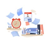 Deadline. back to school. student or office workplace with books vector illustration Deadline. back to school. student or office workplace with books vector illustration