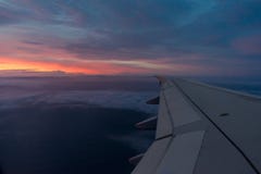 Dawn seen from a plane in the Azores Islands