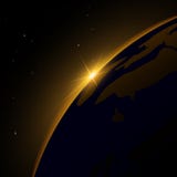 Dawn from space. Dawn from space. Rising sun behind the earth. Vector background. royalty free illustration Dawn from space. Dawn from space. Rising sun behind the earth. Vector background. royalty free illustration