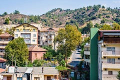 Daylight view from above to city buildings and Troodos Mountains royalty free stock photos Daylight view from above to city buildings and Troodos Mountains royalty free stock photos