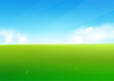 De aardachtergrond van het de lentegebied met groen graslandschap, wolken, hemel vector illustratie De aardachtergrond van het de lentegebied met groen graslandschap, wolken, hemel vector illustratie