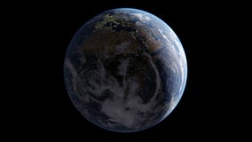 De aarde met wolken die door Zon aan één kant, aan nachtkant worden verlicht van lichten van steden, in de dag van Azië, in Europ stock illustratie De aarde met wolken die door Zon aan één kant, aan nachtkant worden verlicht van lichten van steden, in de dag van Azië, in Europ stock illustratie