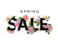 De achtergrond van de de lenteverkoop, banner met bloemen, rozen en kamilles stock illustratie De achtergrond van de de lenteverkoop, banner met bloemen, rozen en kamilles stock illustratie