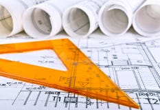 De architecturale werkplaats van de projectarchitect stock afbeeldingen De architecturale werkplaats van de projectarchitect stock afbeeldingen