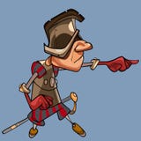 De beeldverhaalmens kleedde zich aangezien een middeleeuwse wacht zijn hand aan de kant richt royalty-vrije illustratie De beeldverhaalmens kleedde zich aangezien een middeleeuwse wacht zijn hand aan de kant richt royalty-vrije illustratie