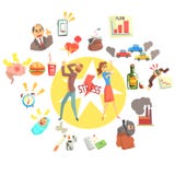 De beklemtoonde die Man en de Vrouw met Verschillende Spanning wordt omringd calculeren Verwante Extern en Levensstijl in royalty-vrije illustratie De beklemtoonde die Man en de Vrouw met Verschillende Spanning wordt omringd calculeren Verwante Extern en Levensstijl in royalty-vrije illustratie