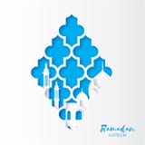 De blauwe kaart van het Vensterramadan kareem greeting van de Origami arabesque Moskee stock illustratie De blauwe kaart van het Vensterramadan kareem greeting van de Origami arabesque Moskee stock illustratie
