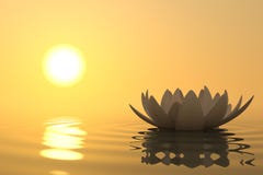 De bloemlotusbloem van Zen op zonsondergang stock illustratie De bloemlotusbloem van Zen op zonsondergang stock illustratie