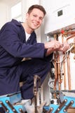 De Boiler van ingenieursservicing central heating royalty-vrije stock fotografie De Boiler van ingenieursservicing central heating royalty-vrije stock fotografie