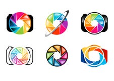 de camera, embleem, lens, opening, blinden, regenboog, colorize, reeks van van het het conceptensymbool van het fotografieembleem stock illustratie de camera, embleem, lens, opening, blinden, regenboog, colorize, reeks van van het het conceptensymbool van het fotografieembleem stock illustratie
