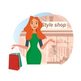 De Conceptenmeisjes die in de Stijlwinkel winkelen royalty-vrije illustratie De Conceptenmeisjes die in de Stijlwinkel winkelen royalty-vrije illustratie