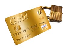 De creditcardveiligheid is het thema van deze illustratie met een creditcard en een hangslot royalty-vrije illustratie De creditcardveiligheid is het thema van deze illustratie met een creditcard en een hangslot royalty-vrije illustratie