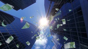 De dalingen van 100 Eurobankbiljetten van financieel centrum royalty-vrije illustratie De dalingen van 100 Eurobankbiljetten van financieel centrum royalty-vrije illustratie