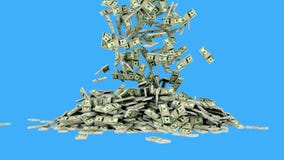 De dollars vallen Realistische animatie Groene het schermlengte royalty-vrije illustratie De dollars vallen Realistische animatie Groene het schermlengte royalty-vrije illustratie