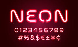 De doopvontaantallen van het neonlichtalfabet, speciale symbolen met geleid hashtag Vector rood de doopvontalfabet van de neonglo royalty-vrije illustratie De doopvontaantallen van het neonlichtalfabet, speciale symbolen met geleid hashtag Vector rood de doopvontalfabet van de neonglo royalty-vrije illustratie