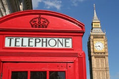 De doos en de Big Ben van de telefoon stock foto's De doos en de Big Ben van de telefoon stock foto's