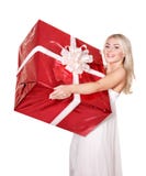De doos van de de holdingsgift van het meisje. stock afbeelding De doos van de de holdingsgift van het meisje. stock afbeelding