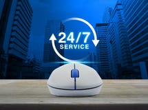 De draadloze computermuis met knoop het pictogram van de 24 urendienst streeft na stock afbeelding De draadloze computermuis met knoop het pictogram van de 24 urendienst streeft na stock afbeelding