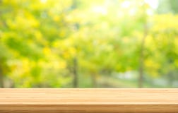 De echte houten textuur van de lijstbovenkant op de tuinachtergrond van de bladboom Voor creeer productvertoning of ontwerp zeer stock afbeelding De echte houten textuur van de lijstbovenkant op de tuinachtergrond van de bladboom Voor creeer productvertoning of ontwerp zeer stock afbeelding