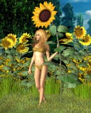 De Fee van de zonnebloem met de Achtergrond van de Zomer vector illustratie De Fee van de zonnebloem met de Achtergrond van de Zomer vector illustratie