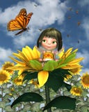 De Fee van de Zonnebloem van de baby met de Achtergrond van de Zomer stock illustratie De Fee van de Zonnebloem van de baby met de Achtergrond van de Zomer stock illustratie