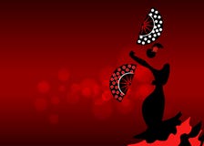 De flamencodanser, silhouetteert mooi Spaanse in lange kleding met ventilator Royalty-vrije Stock Afbeelding De flamencodanser, silhouetteert mooi Spaanse in lange kleding met ventilator Royalty-vrije Stock Afbeelding