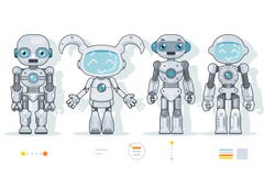 De futuristische androïde van de de kunstmatige intelligentieinformatie van robotkarakters pictogrammen van het de interface vlak vector illustratie De futuristische androïde van de de kunstmatige intelligentieinformatie van robotkarakters pictogrammen van het de interface vlak vector illustratie