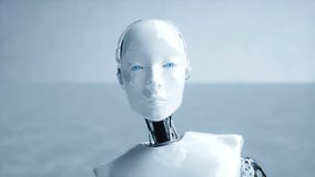 De futuristische humanoid vrouwelijke robot is nutteloos Concept toekomst Realistische 4K animatie stock illustratie De futuristische humanoid vrouwelijke robot is nutteloos Concept toekomst Realistische 4K animatie stock illustratie