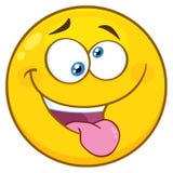 De gele Uitdrukking van Beeldverhaalsmiley face character with crazy en Vooruitstekende Tong Stock Afbeeldingen De gele Uitdrukking van Beeldverhaalsmiley face character with crazy en Vooruitstekende Tong Stock Afbeeldingen